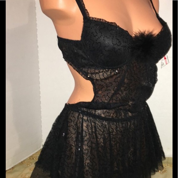 Cinema Marabou Negligee Nightie teddy Bustier Gown - Picture 3 of 10